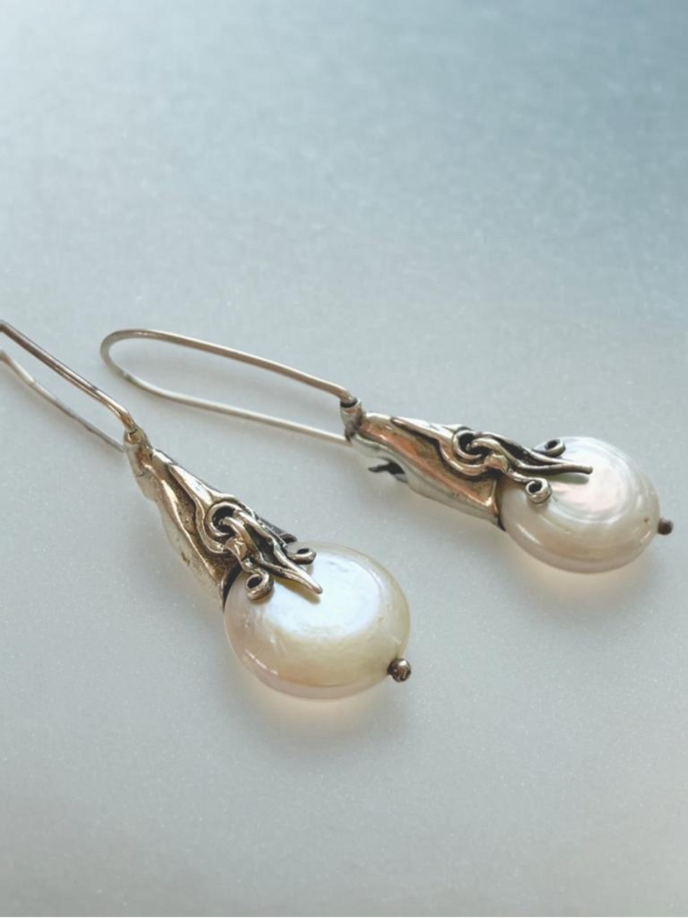 Silpada Sterling Silver Coin Pearl Drop Earrings  W1269